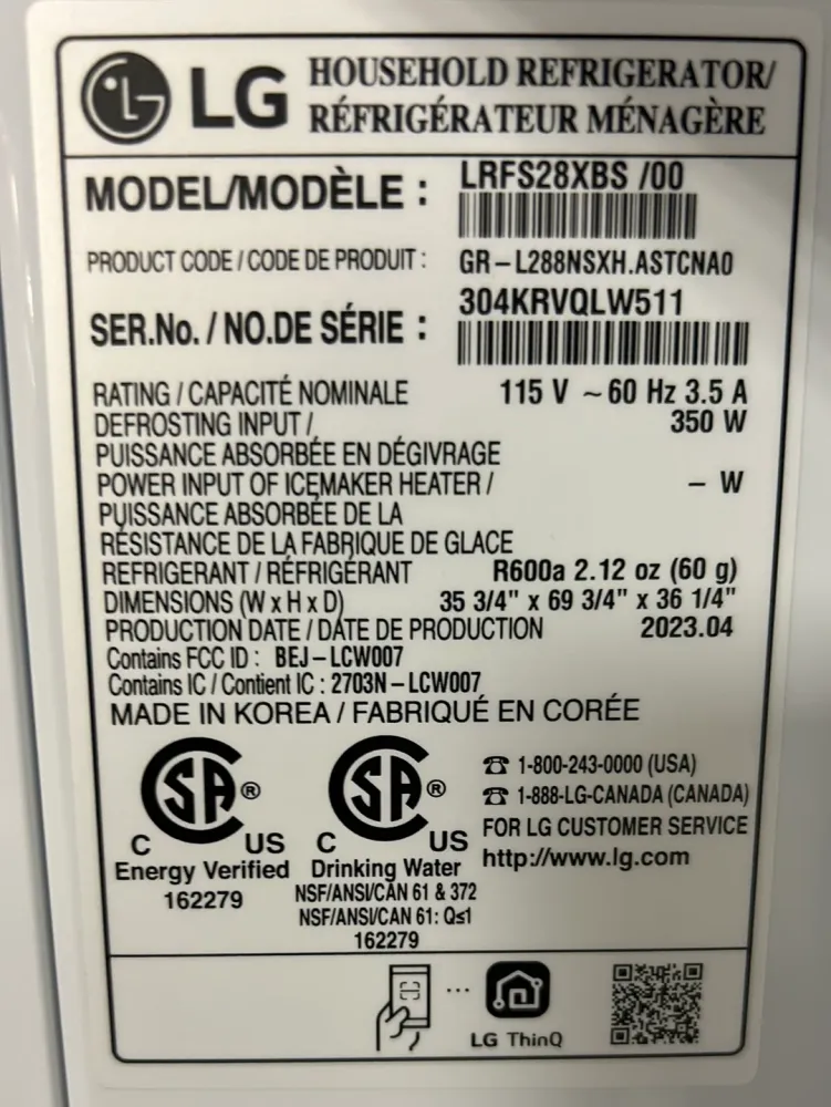 Réfrigérateur à deux portes 27,7 pi³ 36 po à distributeur eau et glaçons de LG (LRFS28XBS) - Inox