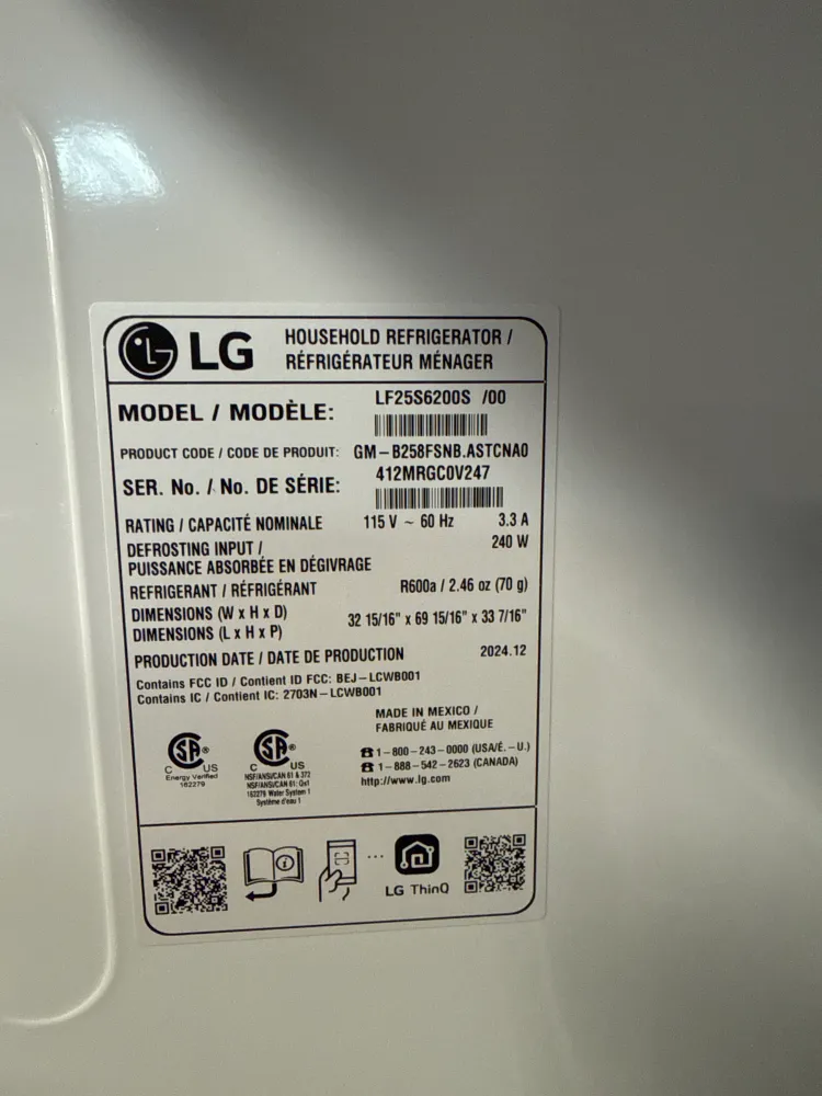 Réfrigérateur à 3 portes 25,1 pi³ 33 po avec machine à glaçons automatique de LG (LF25S6200S) - Inox