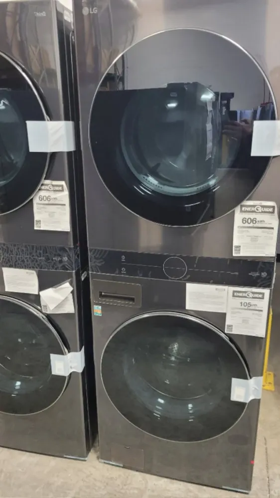 WKEX200HBA - LAVEUSE SÉCHEUSE SUPERPOSÉES - LG - Laveuse/sécheuse superposées - Électrique - Acier inoxydable Noir - Boîte...