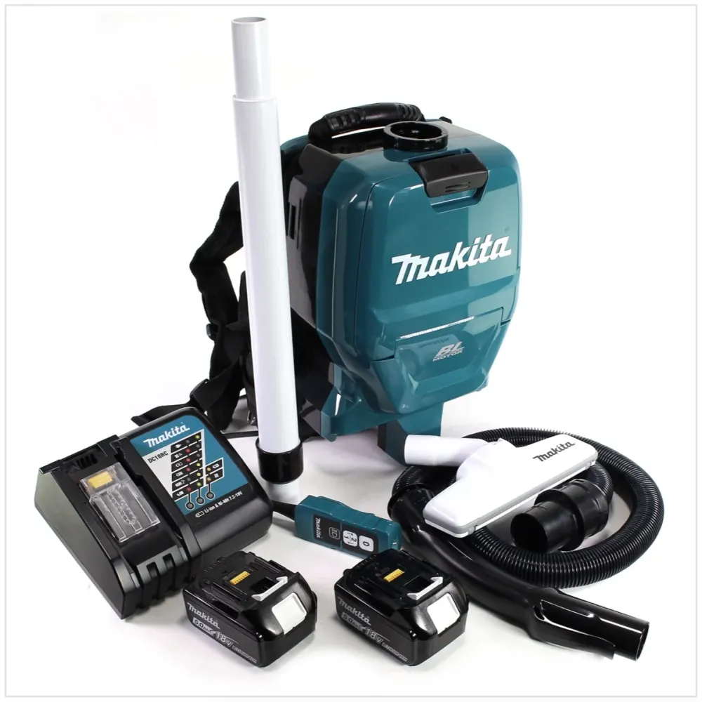 Aspirateur dorsal à batterie Makita DVC 260 36V (2x 18V) sans balais avec 2x batterie 3,0 Ah et chargeur
