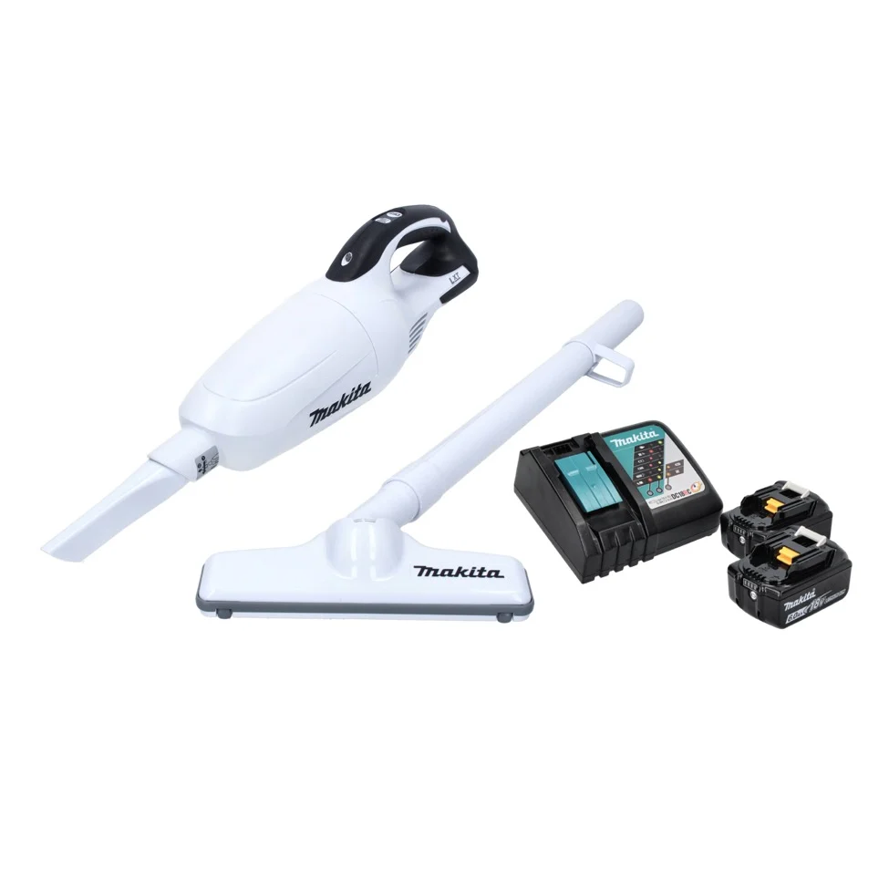 Makita DCL 181 FRGW Aspirateur sans fil 18V blanc + 2x Batteries 6,0Ah + Chargeur