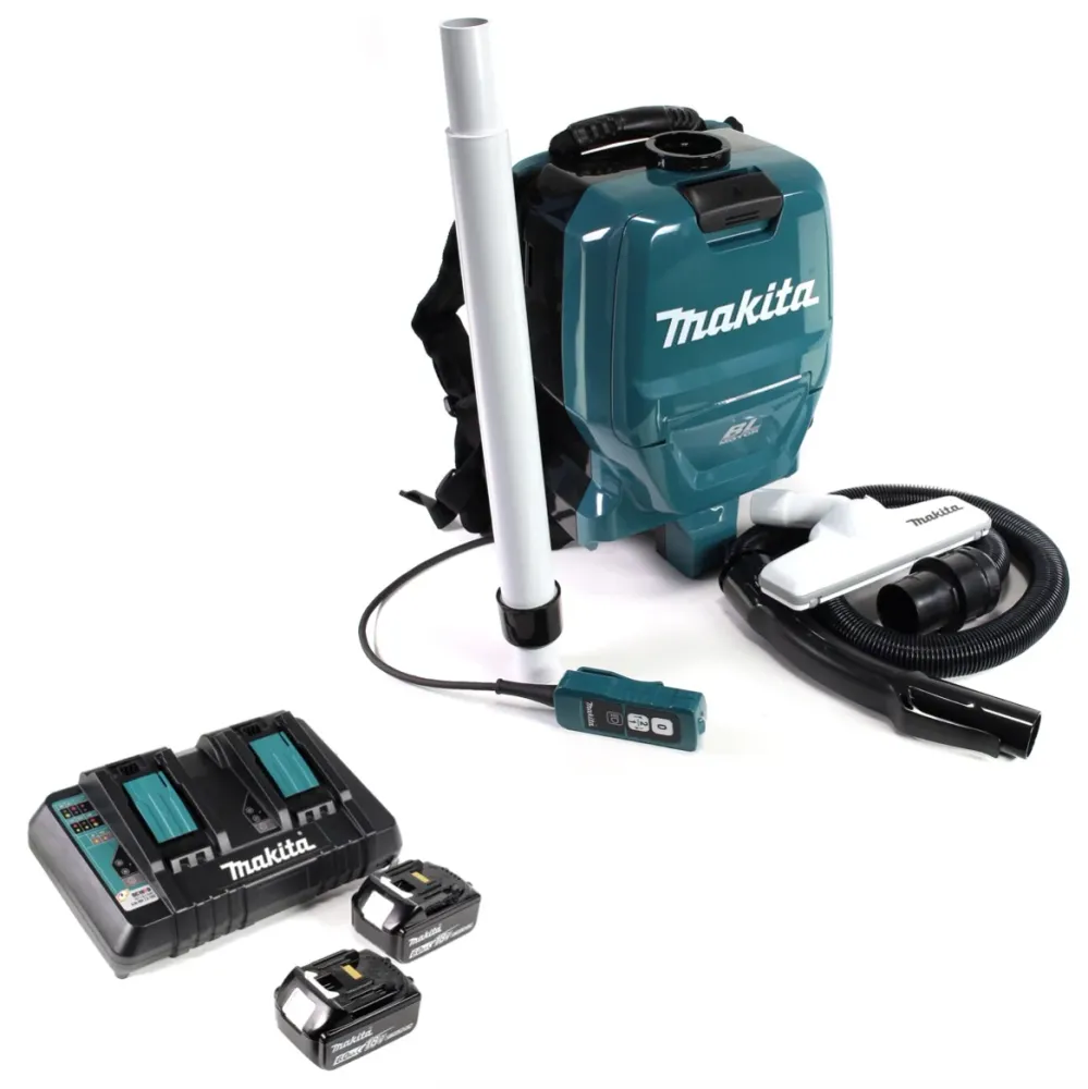 Makita DVC 260 PG 36 V (2 x 18 V) aspirateur à dos avec batterie Li-Ion sans balais + 2 batteries 6,0 Ah + double chargeur