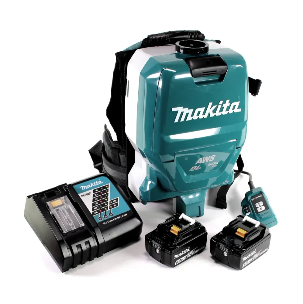 Makita DVC 265 RTXU Aspirateur dorsal sans fil 36 V (2x 18 V) brushless + 2x Batteries 5,0 Ah + Chargeur