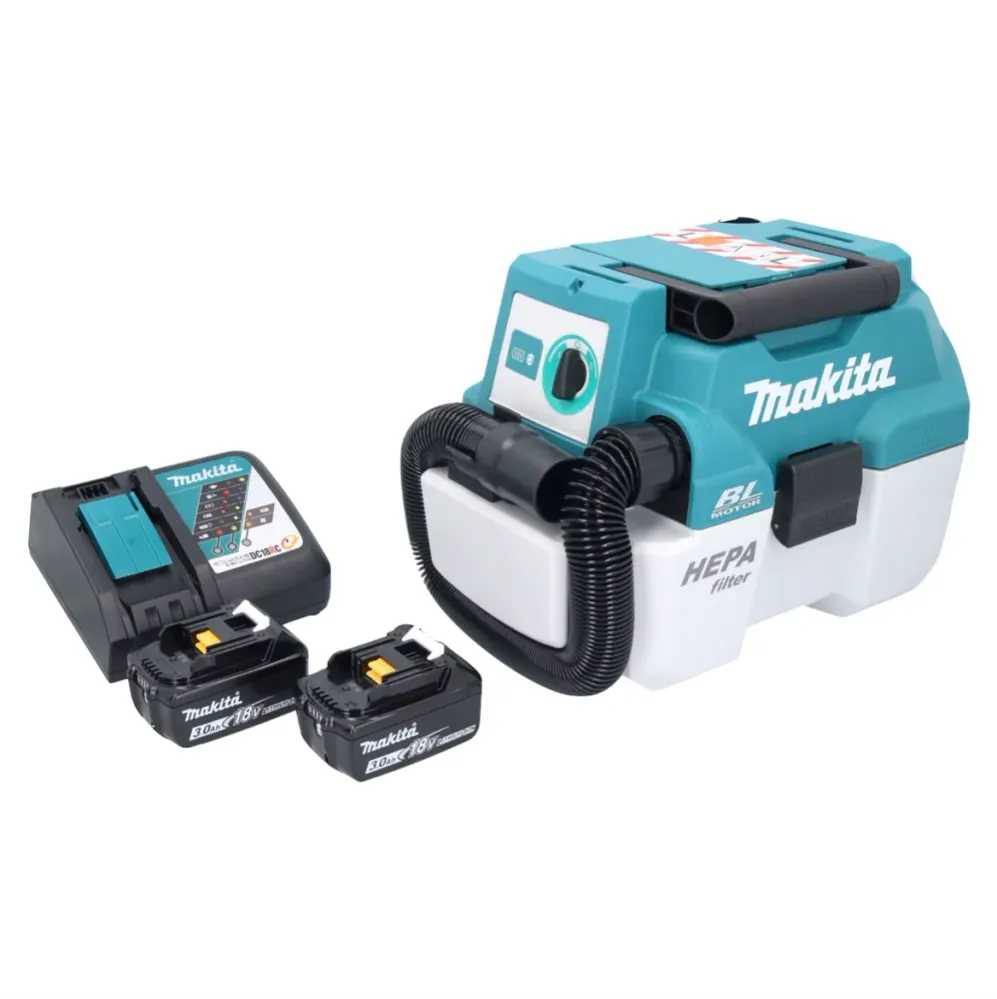 Makita DVC 750 LRF Aspirateur Souffleur sans fil LXT 67mbar 7,5l 18V Brushless + 2x Batteries 3,0Ah + Chargeur