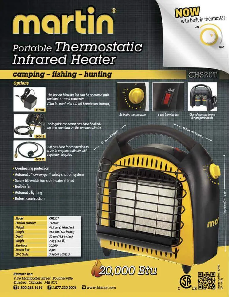 Martin 20,000 BTU Portable Propane Thermostatic Infrared Heater
