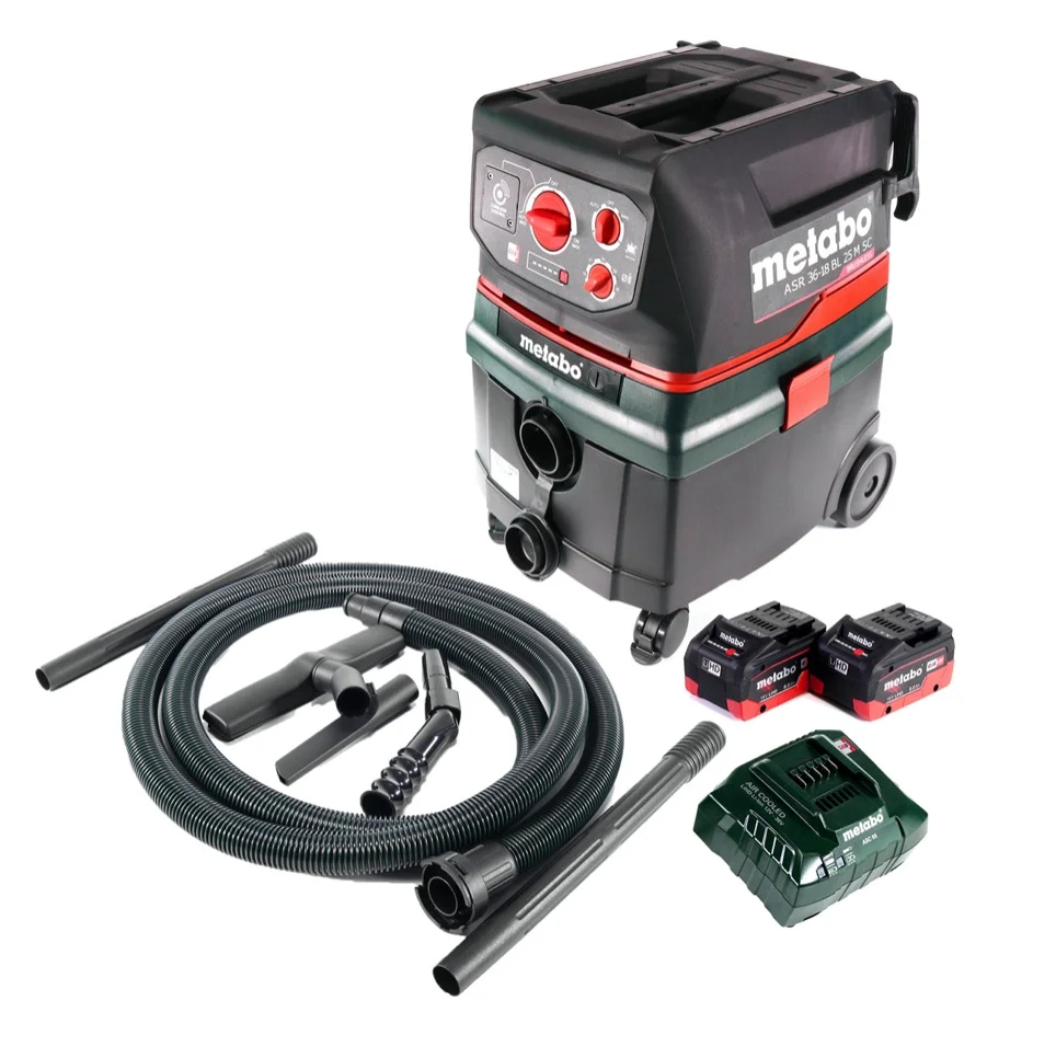 Metabo ASR 36 18 BL 25 M SC 36 V (2x 18 V) Aspirateur sec/humide 25 l brushless + 2x Batteries 8.0 Ah + Chargeur