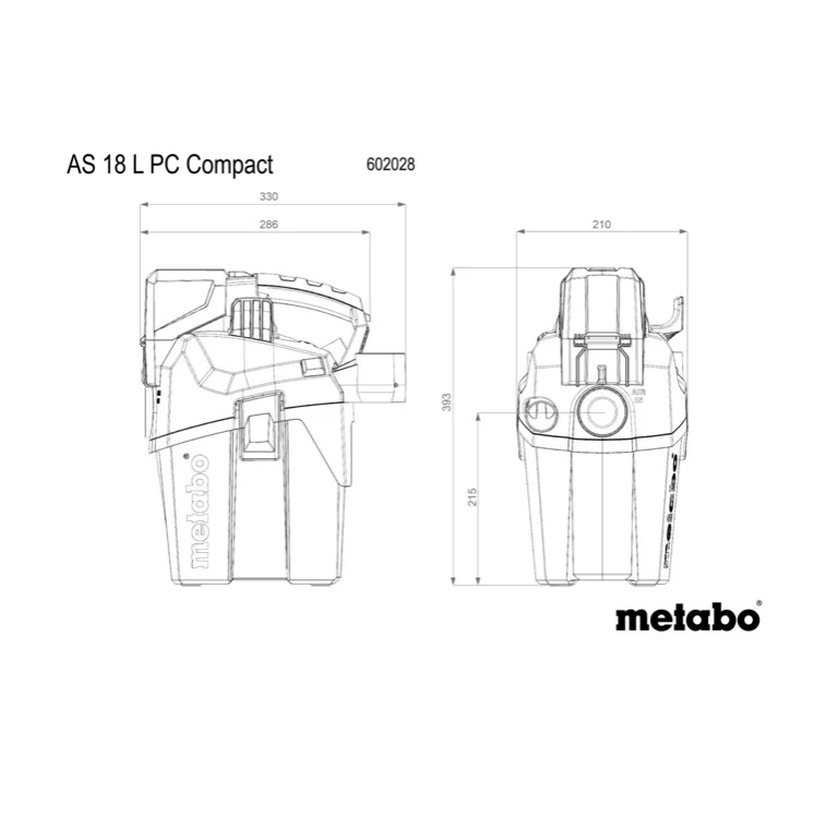 Metabo AS 18 L PC Compact Aspirateur sans fil 18 V 6 l IPX4 classe de poussière L eau et poussière + 1x batterie 5,5 Ah -...