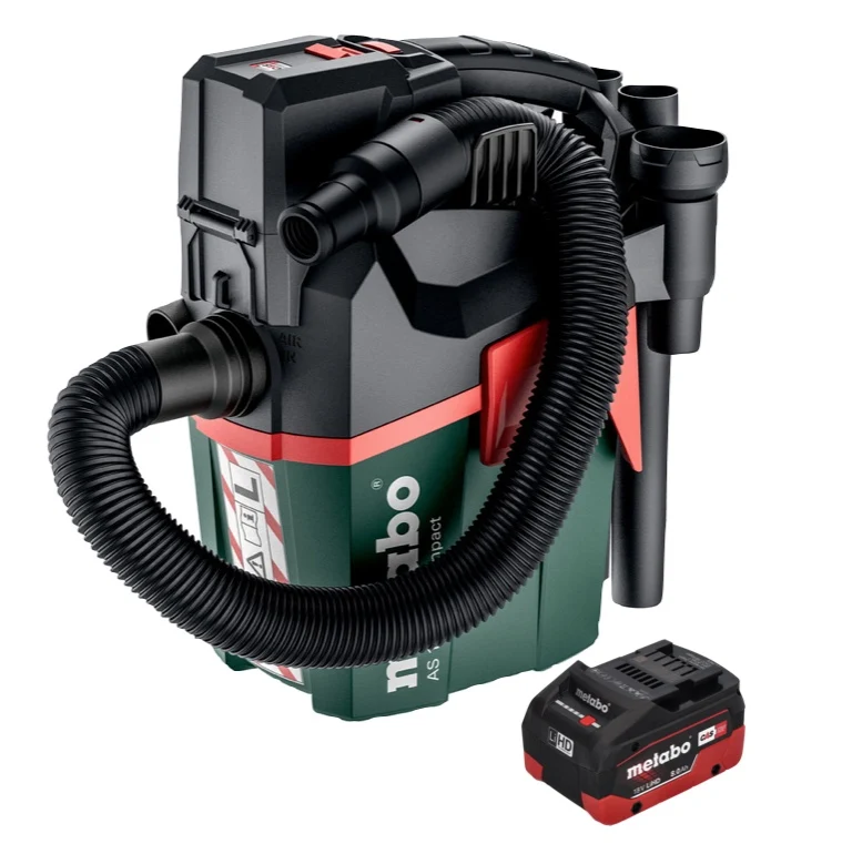 Metabo AS 18 L PC Compact Aspirateur sans fil 18 V 6 l IPX4 classe de poussière L eau et poussière + 1x batterie 8,0 Ah -...