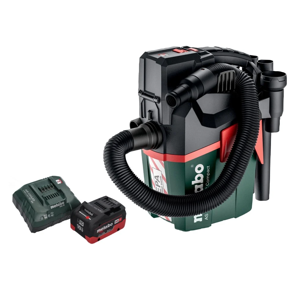 Metabo AS 18 HEPA PC Aspirateur à batterie compact 18 V Aspirateur eau et poussière 6 l avec fonction soufflante + 1 batte...