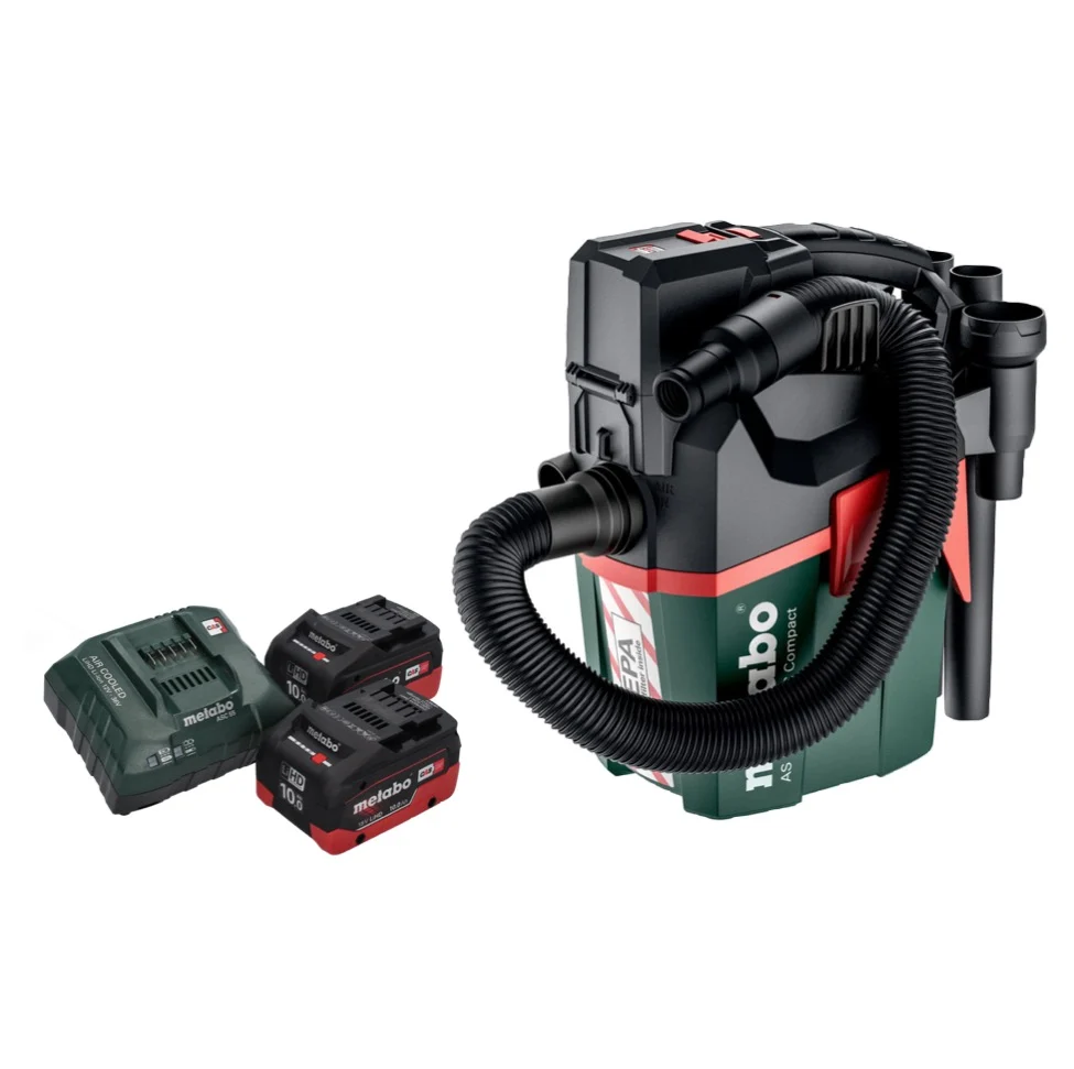 Metabo AS 18 HEPA PC Aspirateur à batterie compact 18 V Aspirateur eau et poussière 6 l avec fonction soufflante + 2x batt...