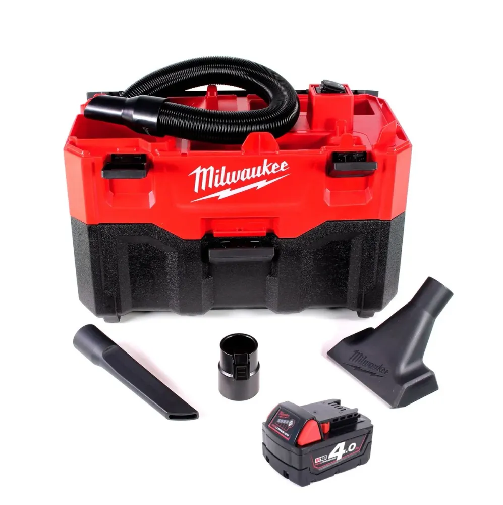 Milwaukee M18 VC2-401 18 V Aspirateur eau et poussiere sans fil + 1x Batterie Milwaukee M18 B4 18 V / 4,0 Ah / 4000 mAh RE...