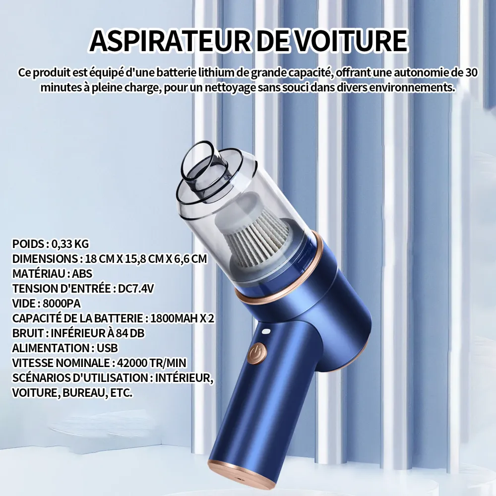 Mini aspirateur 8000Pa 120W mini aspirateur voiture aspirateur de professionnel vide main sans fil puissant pour voiture e...