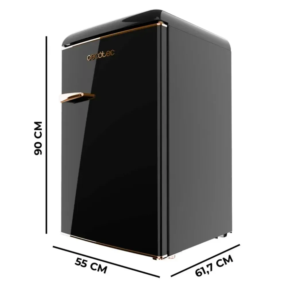 Mini frigo rétro 110 L noir avec compartiment congélateur et éclairage intérieur classe E Cecotec