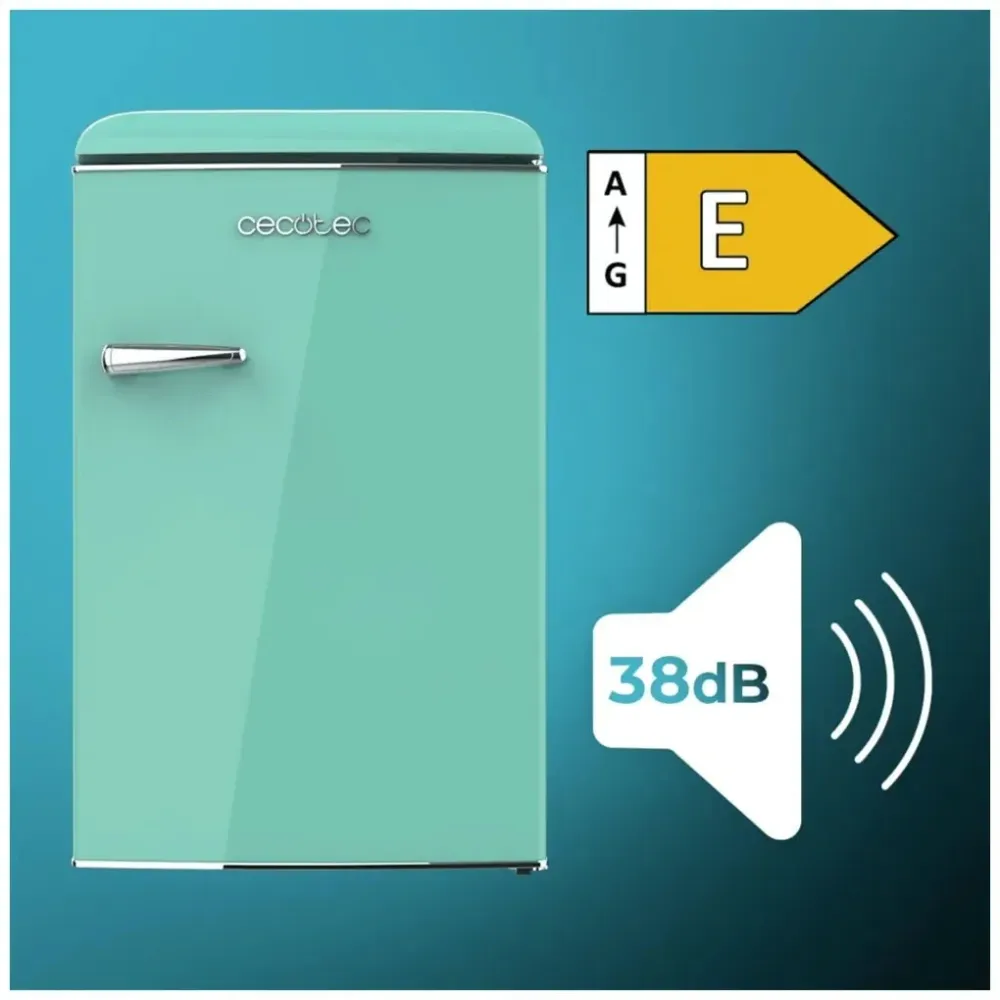 mini frigo rétro vert 110 L bac à glaçons éclairage intérieur classe E Cecotec