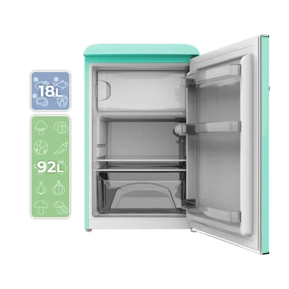 mini frigo rétro vert 110 L bac à glaçons éclairage intérieur classe E Cecotec