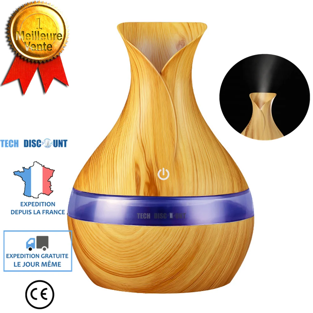 TD® Mini humidificateur Diffuseur d'Huiles Essentielles Brume Fraîche 300ML bois aromathérapie machine 7 couleurs- Garanti...