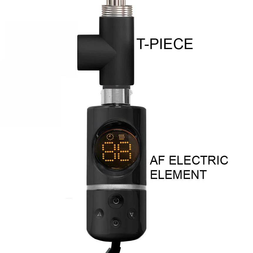 Élément chauffant électrique à immersion type AF (té en T + porte-serviettes thermostatique) noir Myhomeware
