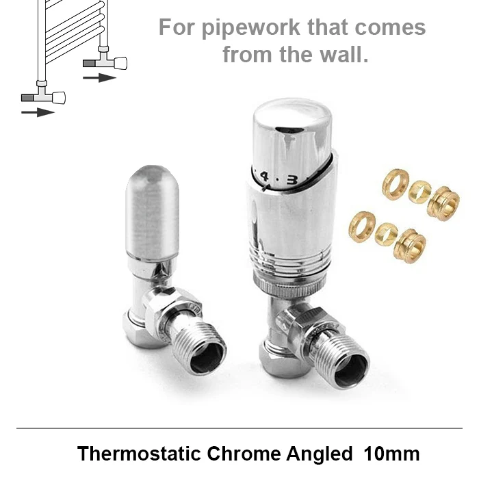 Paire de robinets thermostatiques coudés chromés modernes de 10 mm myhomeware
