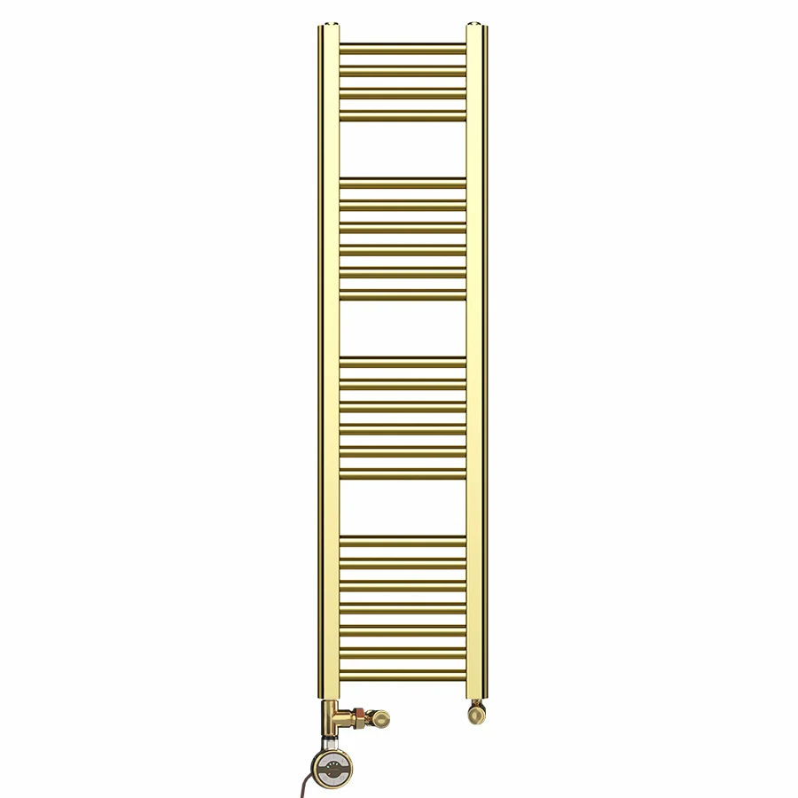 Radiateur sèche-serviettes bi-énergie 300 x 1 200 mm, couleur or brillant (vannes et kit de chauffage électrique inclus) m...