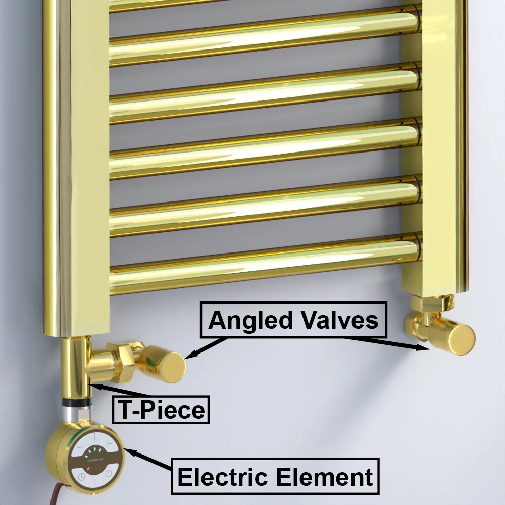 Radiateur sèche-serviettes bi-énergie 300 x 1 200 mm, couleur or brillant (vannes et kit de chauffage électrique inclus) m...