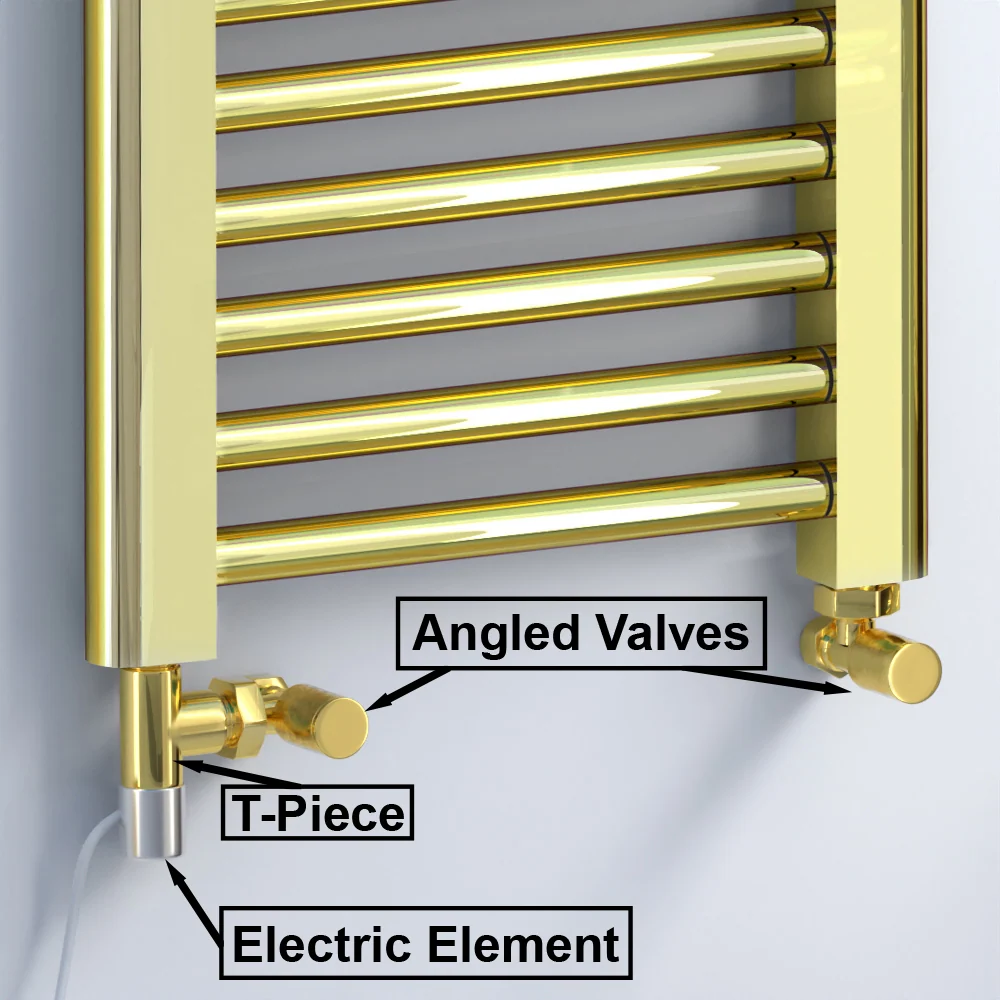 Radiateur sèche-serviettes bi-énergie 300 x 1 200 mm, couleur or brillant (vannes et kit de chauffage électrique inclus) m...