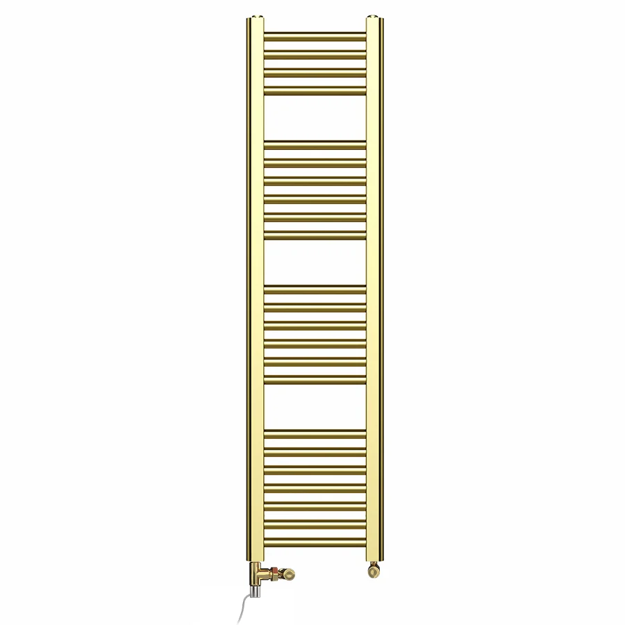 Radiateur sèche-serviettes bi-énergie 400 x 1 200 mm, couleur or brillant (vannes et kit de chauffage électrique inclus) m...