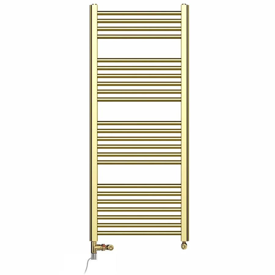 Radiateur sèche-serviettes bi-énergie 500 x 1 200 mm, couleur or brillant (vannes et kit de chauffage électrique inclus) m...