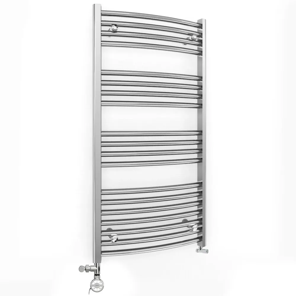 Radiateur sèche-serviettes chromé incurvé bi-énergie 500 x 1 000 mm (robinets et kit de chauffage électrique inclus) myhom...