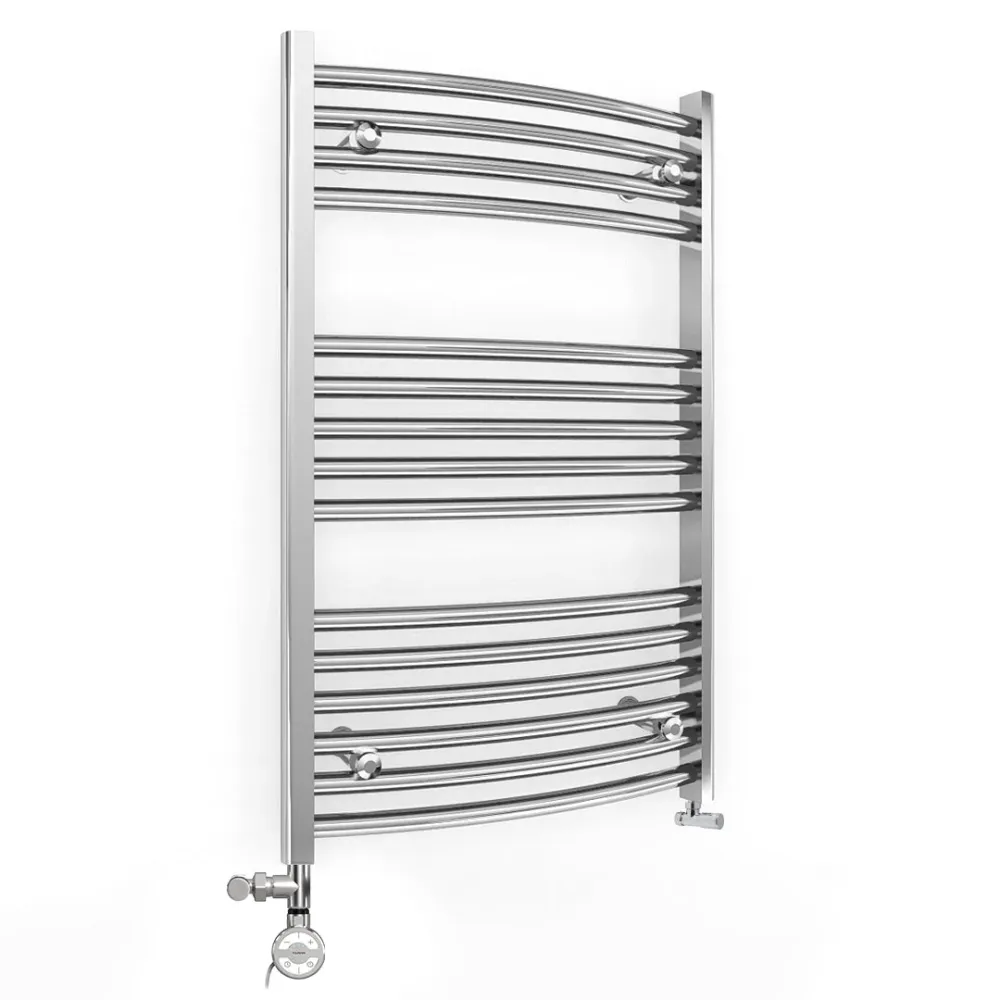 Radiateur sèche-serviettes chromé incurvé bi-énergie 600 x 800 mm (robinets et kit de chauffage électrique inclus) myhomeware