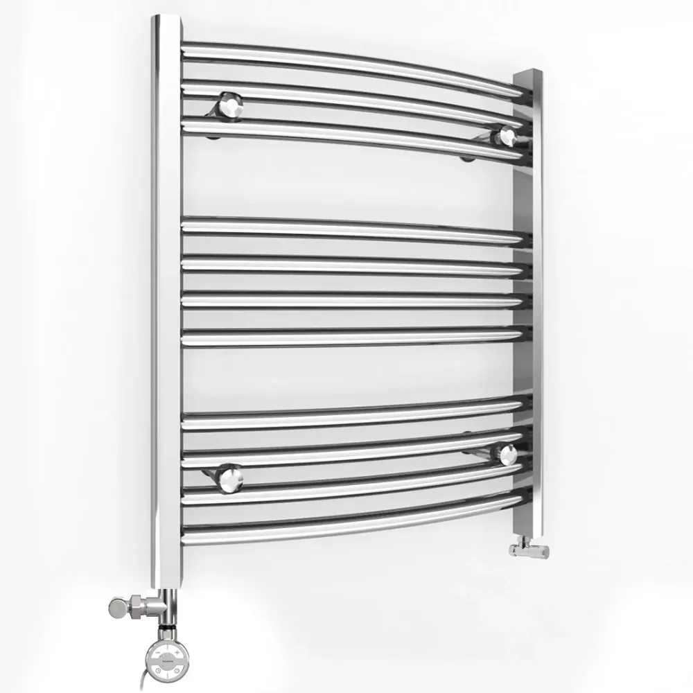 Radiateur sèche-serviettes chromé incurvé bi-énergie 600 x 600 mm (robinets et kit de chauffage électrique inclus) myhomeware