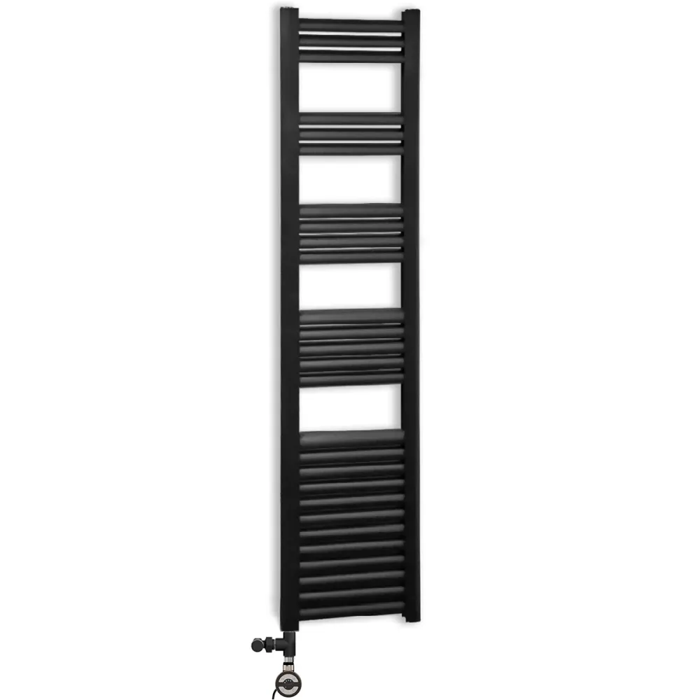 Radiateur sèche-serviettes design Accuro Korle noir mat, 500 mm x 1 600 mm, à double combustible myhomeware