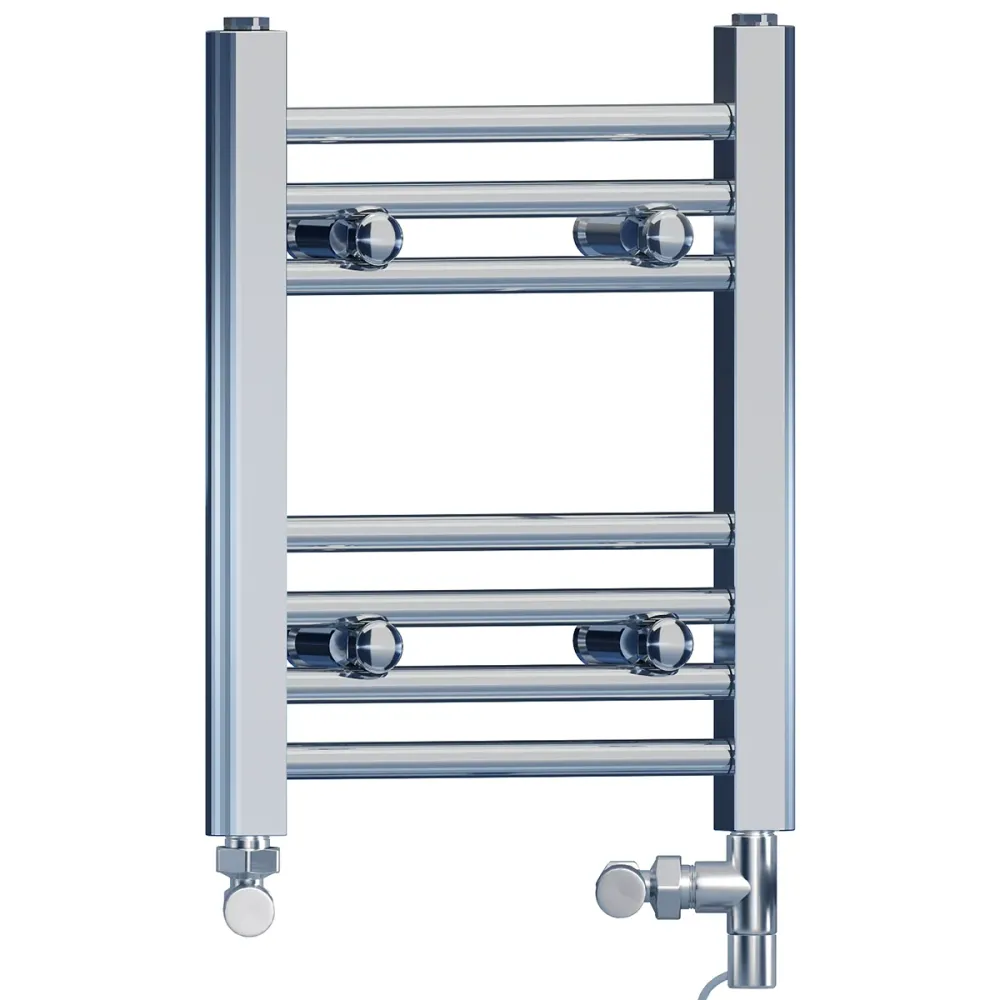 Radiateur sèche-serviettes droit chromé bi-énergie 350 x 400 mm (robinets et kit de chauffage électrique inclus) myhomeware
