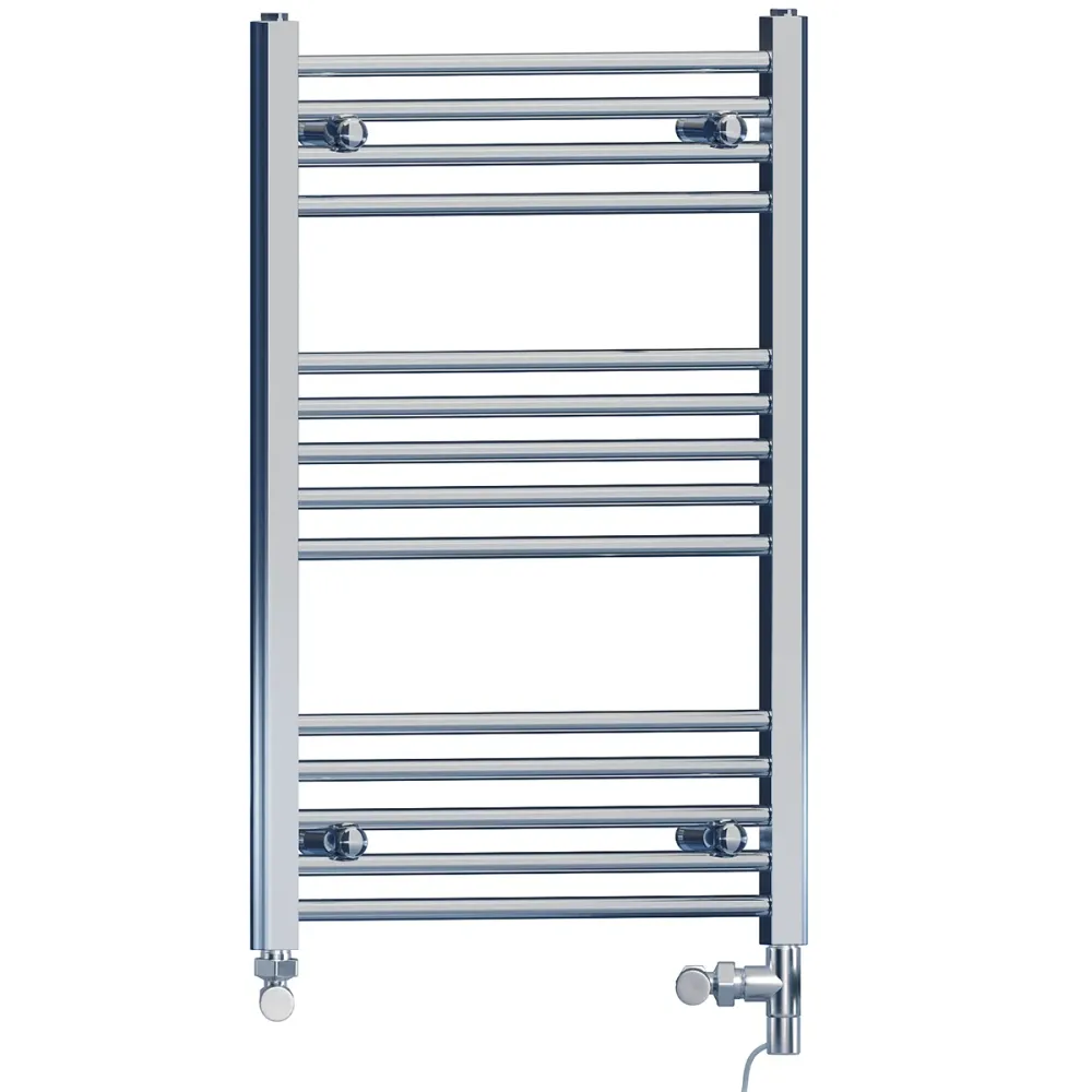 Radiateur sèche-serviettes droit chromé bi-énergie 500 x 800 mm (robinets et kit de chauffage électrique inclus) myhomeware