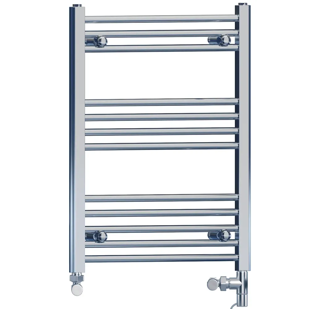 Radiateur sèche-serviettes droit chromé bi-énergie 550 x 700 mm (robinets et kit de chauffage électrique inclus) myhomeware