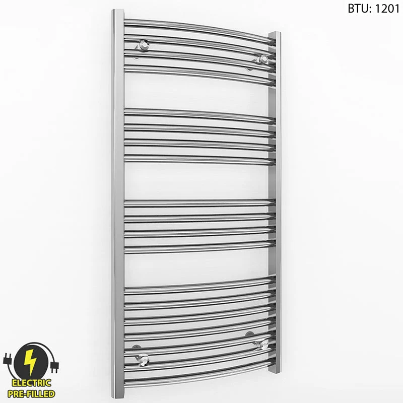 Radiateur sèche-serviettes électrique chromé incurvé de 550 mm de large et 1 000 mm de haut myhomeware