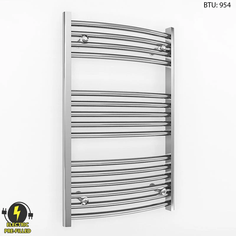 Radiateur sèche-serviettes électrique chromé incurvé de 550 mm de large et 800 mm de haut myhomeware