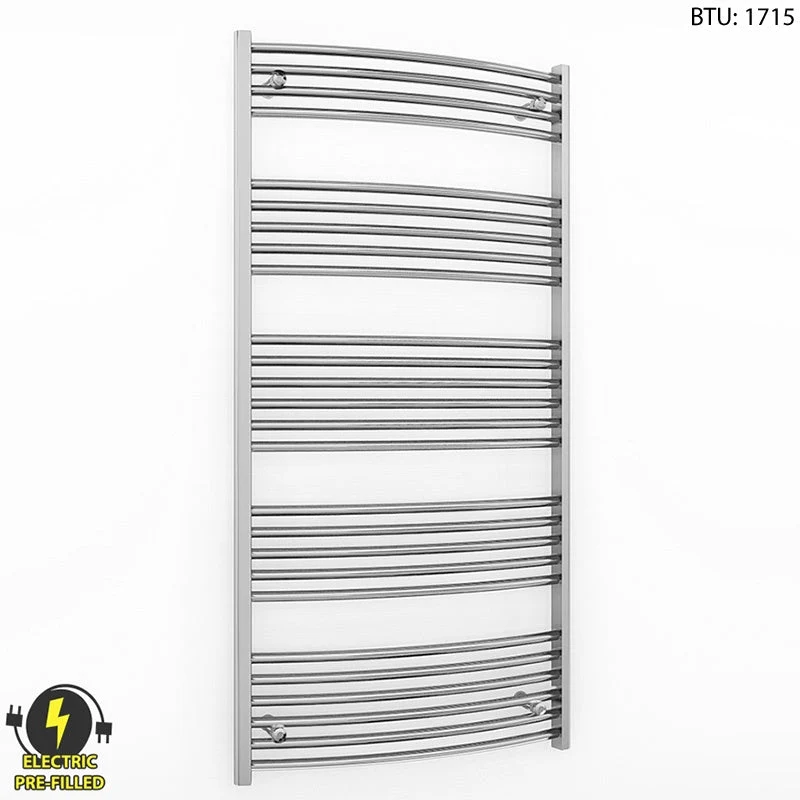 Radiateur sèche-serviettes électrique chromé incurvé de 600 mm de large et 1 400 mm de haut myhomeware