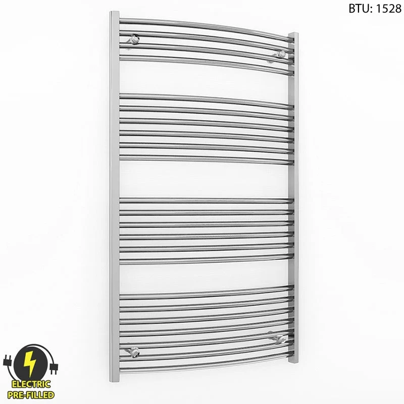Radiateur sèche-serviettes électrique chromé incurvé de 600 mm de large et 1 200 mm de haut myhomeware