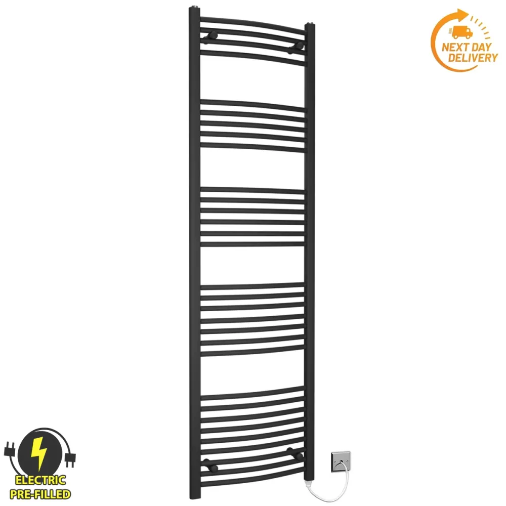 Radiateur sèche-serviettes électrique incurvé noir de 400 mm de large et 1800 mm de haut myhomeware
