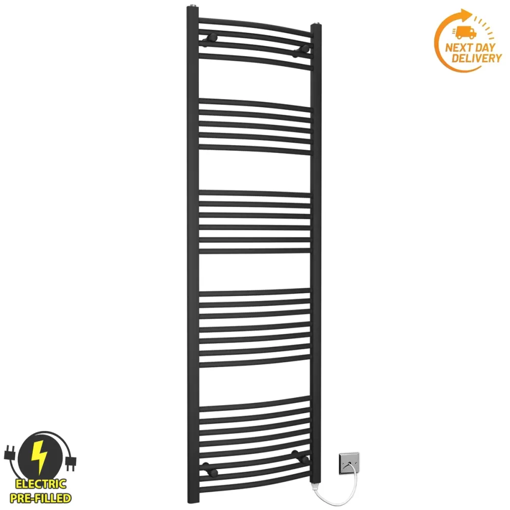 Radiateur sèche-serviettes électrique incurvé noir de 400 mm de large et 1 700 mm de haut myhomeware