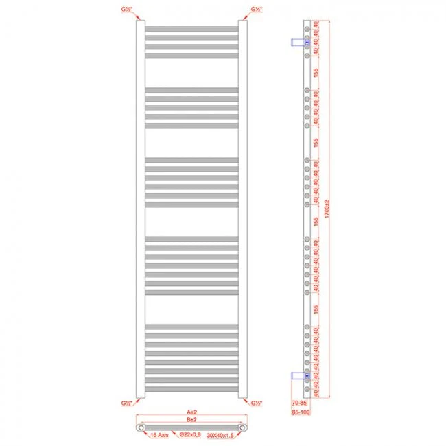 Radiateur sèche-serviettes électrique incurvé noir de 450 mm de large et 1 700 mm de haut myhomeware