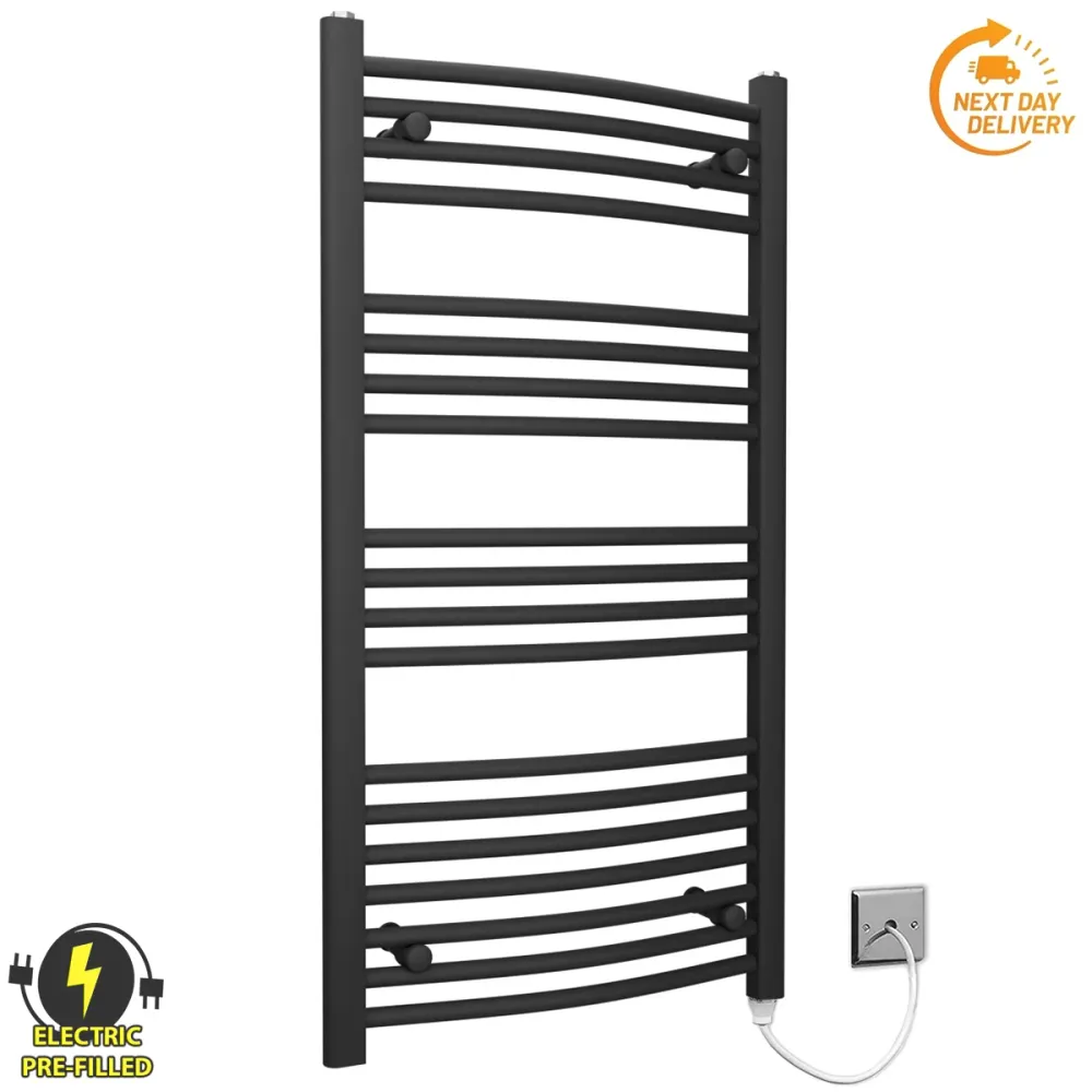 Radiateur sèche-serviettes électrique incurvé noir de 450 mm de large et 1 000 mm de haut myhomeware