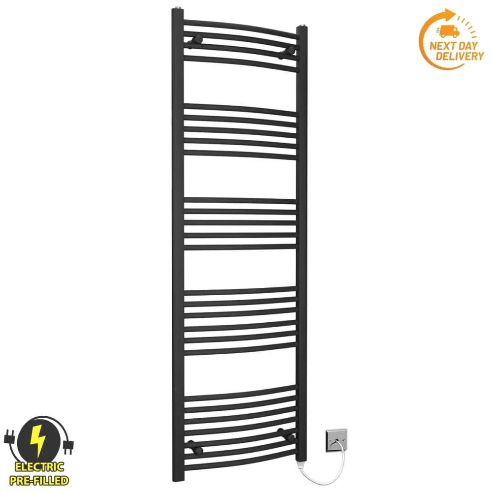 Radiateur sèche-serviettes électrique incurvé noir de 500 mm de large et 1 600 mm de haut myhomeware