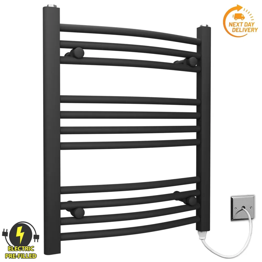 Radiateur sèche-serviettes électrique incurvé noir de 500 mm de large et 600 mm de haut myhomeware