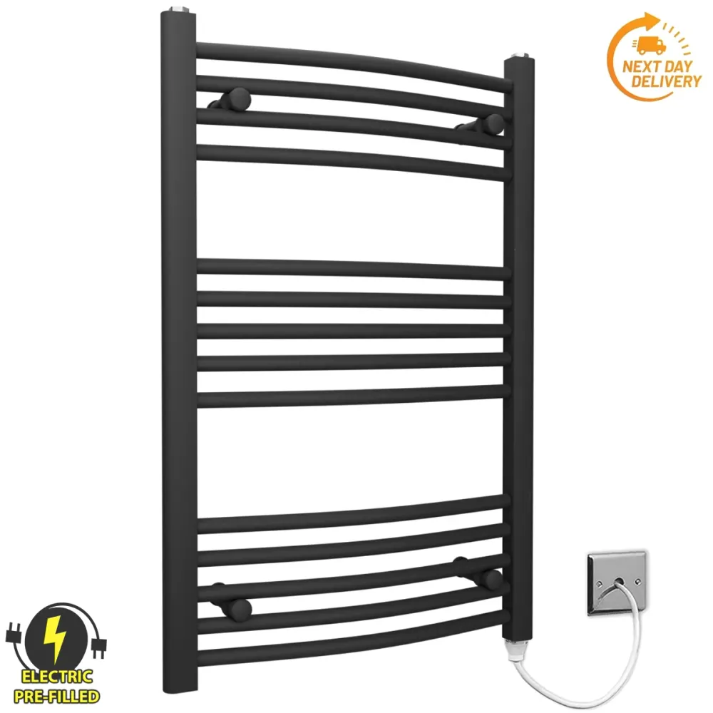Radiateur sèche-serviettes électrique incurvé noir de 500 mm de large et 800 mm de haut myhomeware