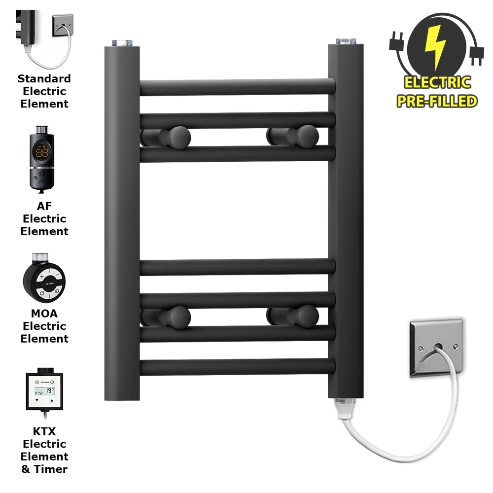 Radiateur sèche-serviettes électrique noir mat de 350 mm de large et 400 mm de haut myhomeware