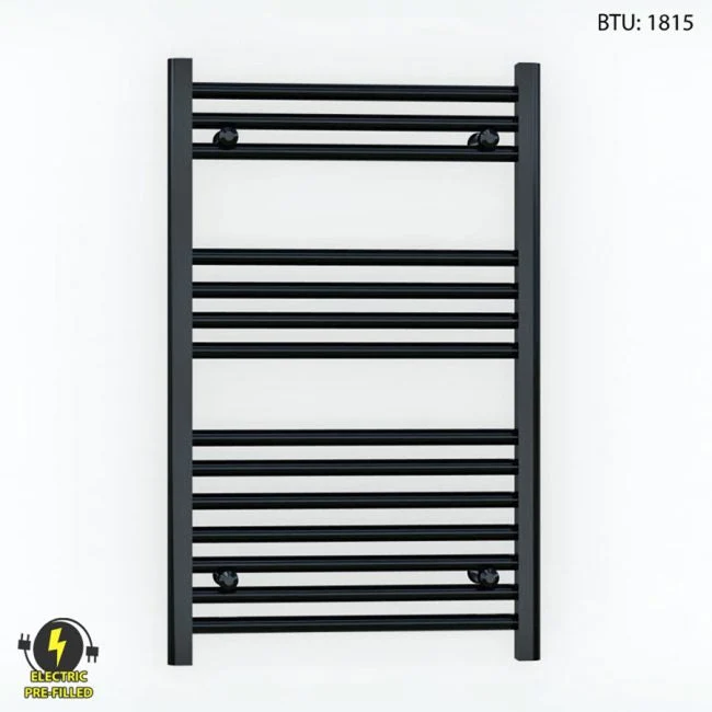 Radiateur sèche-serviettes électrique noir mat de 600 mm de large et 800 mm de haut, tube de 25 mm myhomeware