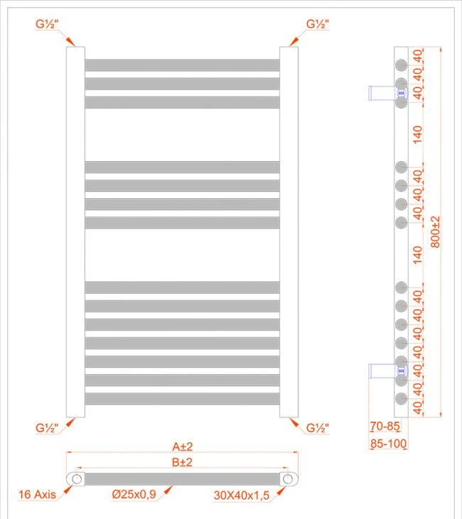 Radiateur sèche-serviettes électrique noir mat de 600 mm de large et 800 mm de haut, tube de 25 mm myhomeware