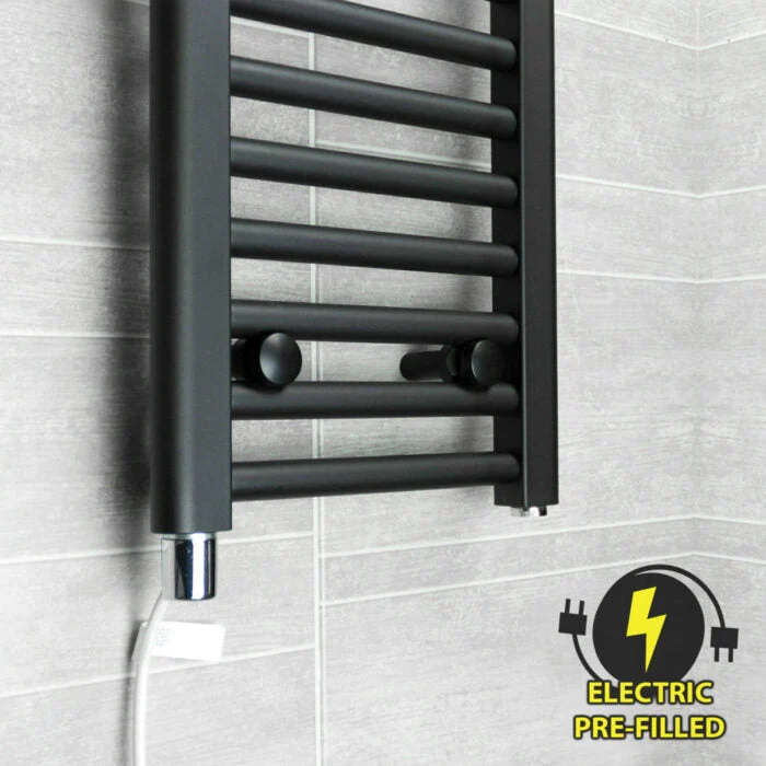Radiateur sèche-serviettes électrique noir mat de 800 mm de large et 700 mm de haut myhomeware