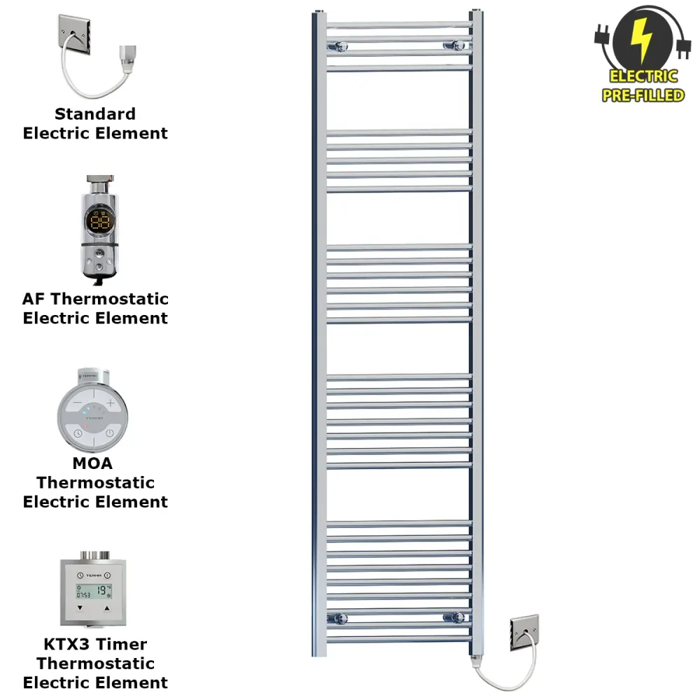 Radiateur sèche-serviettes électrique plat chromé de 400 mm de large et 1 800 mm de haut myhomeware